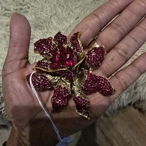 Extravagantly Large Ruby Red Rhinestone Floral Brooch